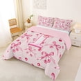 thumbnail image 2 of Manfei Dreamy Ribbon Bow Full Size Comforter Sets For Girl,Letter I Initial Lettering Bedding Sets,Pink Reversible,3-Piece, 2 of 7