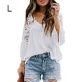 thumbnail image 1 of Sonducket Camisa de mujer Blusa de encaje con cuello en V Camisa de color sólido V Botón de manga larga Top Prendas para la parte del cuerpo Blanco L, 1 of 6