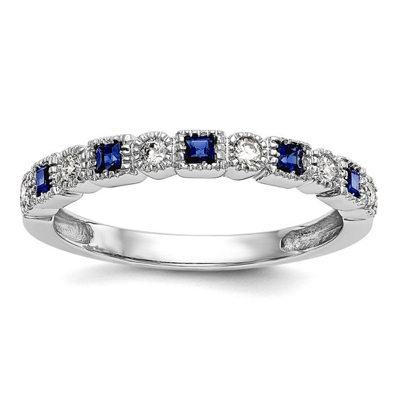 14k White Gold 1/10 Carat Diamond and Blue Sapphire Band Size 7.00 Ring for Women and Men
