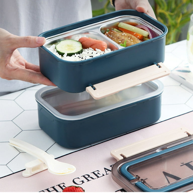 1pc Double Layer Blue Bento Box For Kids, Students And Adults