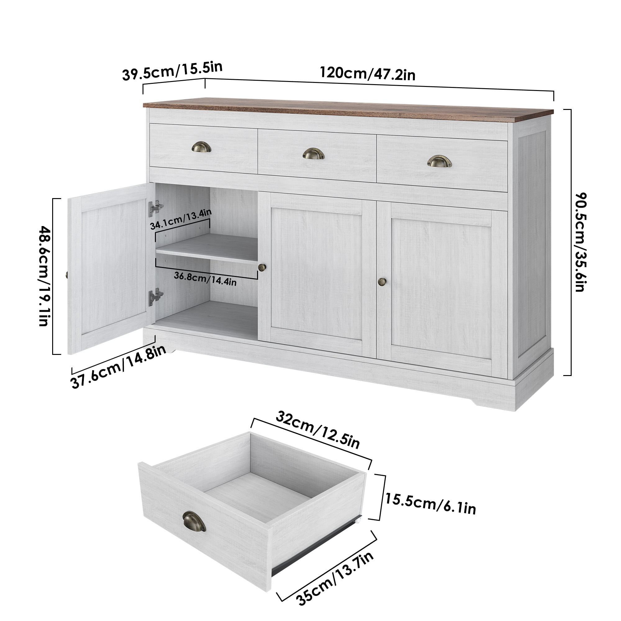 Homfa White Storage Cabinet with 4 Drawers & 1 Door, 43.3'' Wide Chest Sideboard Buffet for Dining Room, Kitchen, Bedroom