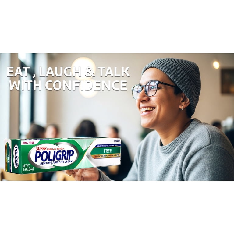 Super Poligrip, Denture Care Adhesive Cream, 2.4 oz, Zinc Free