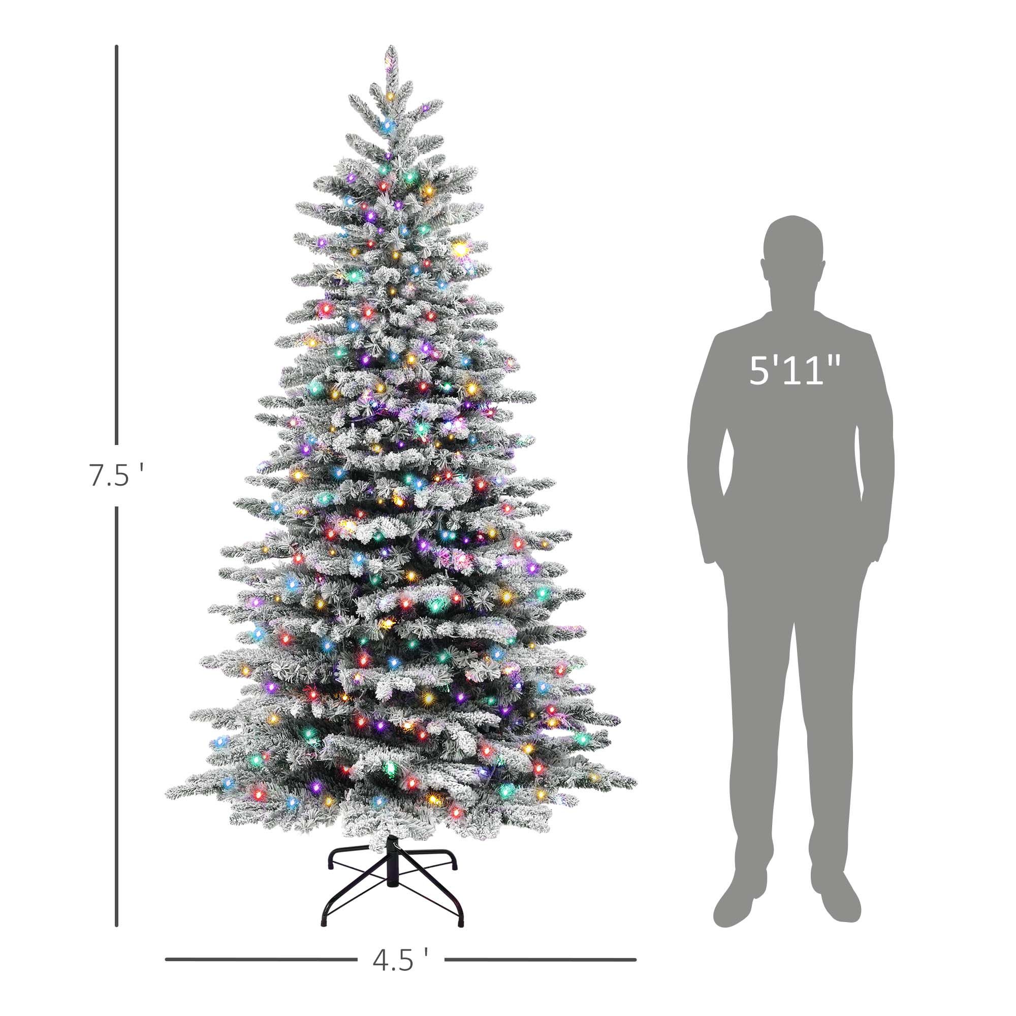 7.5 ft Snow Flocked Pre-Lit Artificial Christmas Tree with 500 LED Lights and 1264 Branch Tips