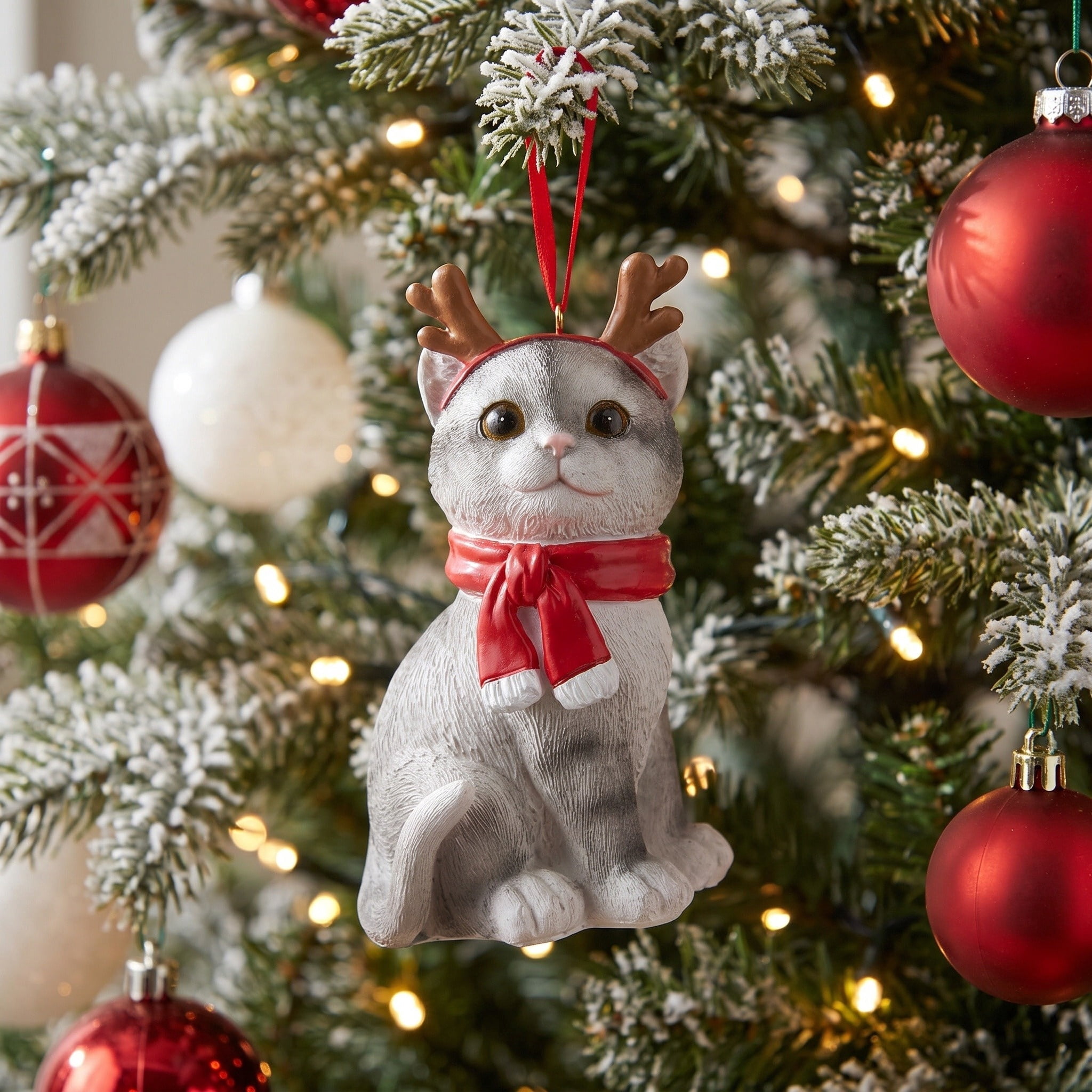 Gray Cat with Antlers Christmas Ornament, 5", by Holiday Time