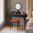 thumbnail image 2 of 47 Inch Modern Makeup Vanity Desk Set with 3 Color Round LED Mirror, Dressing Table with 4 Storage Drawers & Padded Stool for Bedroom,Black and Brown, 2 of 8