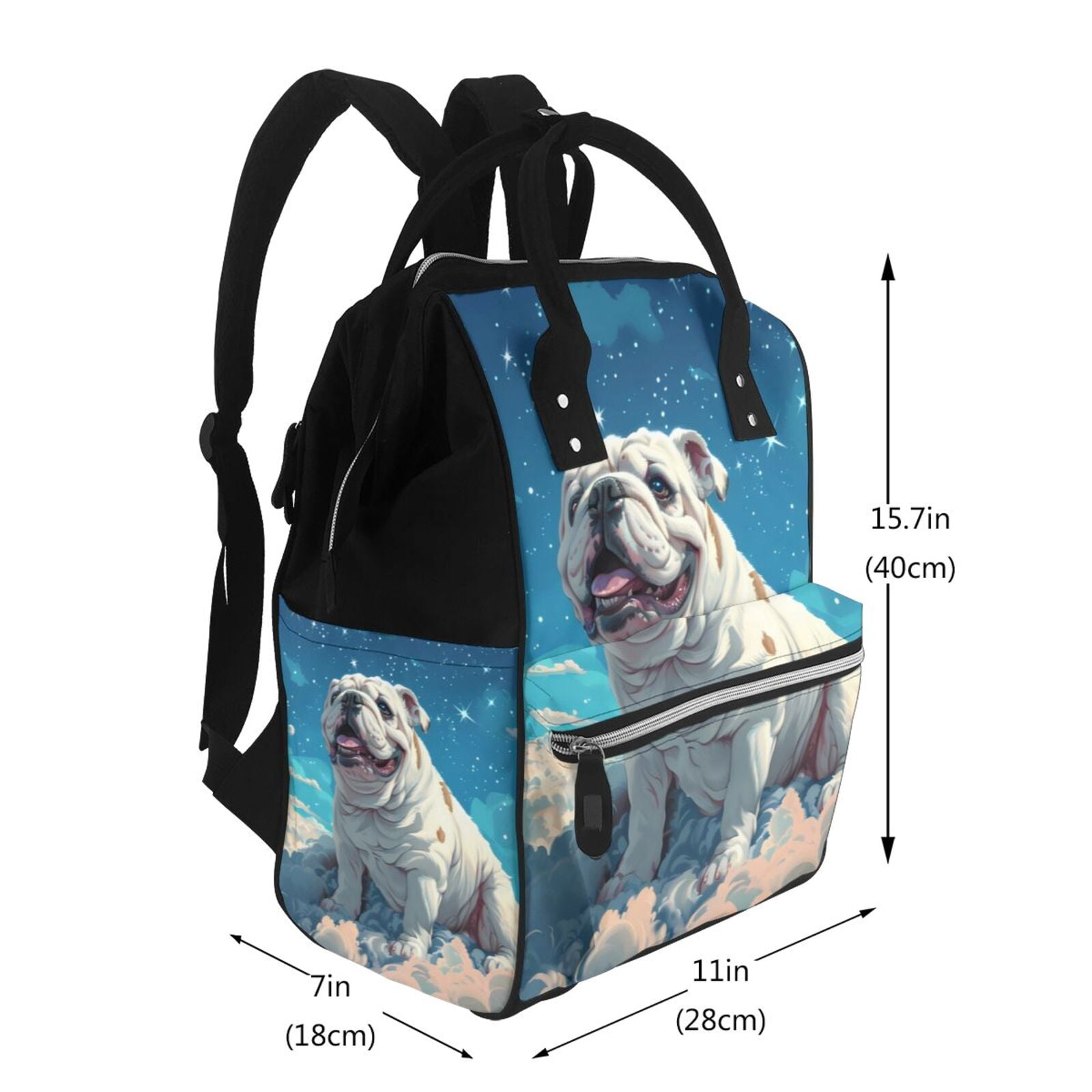 Fuzoiu Starry Sky Cloud Bulldog Print Diaper Bag Backpack,Baby Essentials Travel Tote,Multi function Waterproof Diaper Bag, Travel Essentials Baby Bag - Unisex