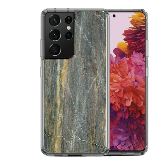 Shockproof Hybrid Bumper Phone Case for Samsung Galaxy S21 Ultra, by OneToughShield ® - Marble/Camo