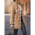 thumbnail image 6 of Women Fleece Button Down Plaid Long Coat Lapel Hooded Fleece Lined Jacket Fashion Color Block Tops Camel Color M, 6 of 8