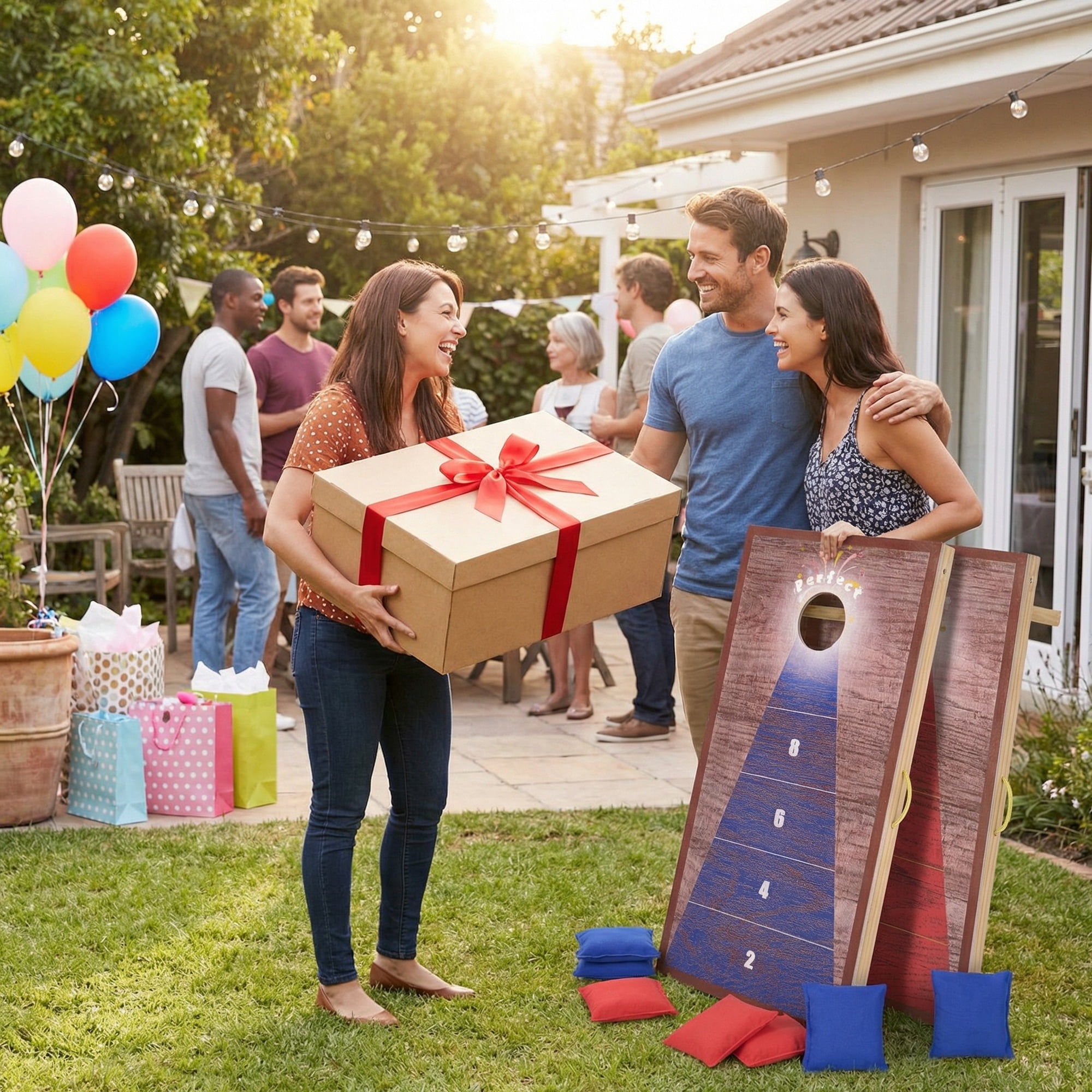 GASKY 4*2FT Cornhole Set Game with Durable Bean Bags X 9 Portable Cornhole Boards X2 Cornhole Set for Friends Family Camping Bench Yard