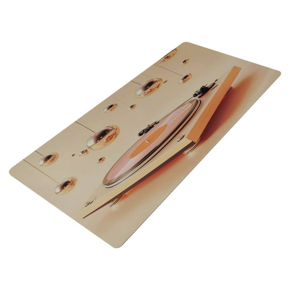 Leather Keyboard and Mouse Desk Mat Office Desk Accessories Protective Office Desk Decor Desk Pad Mat for Gaming, Work from Home, Office Orange Vinyl Record 16.5" x 35.4"