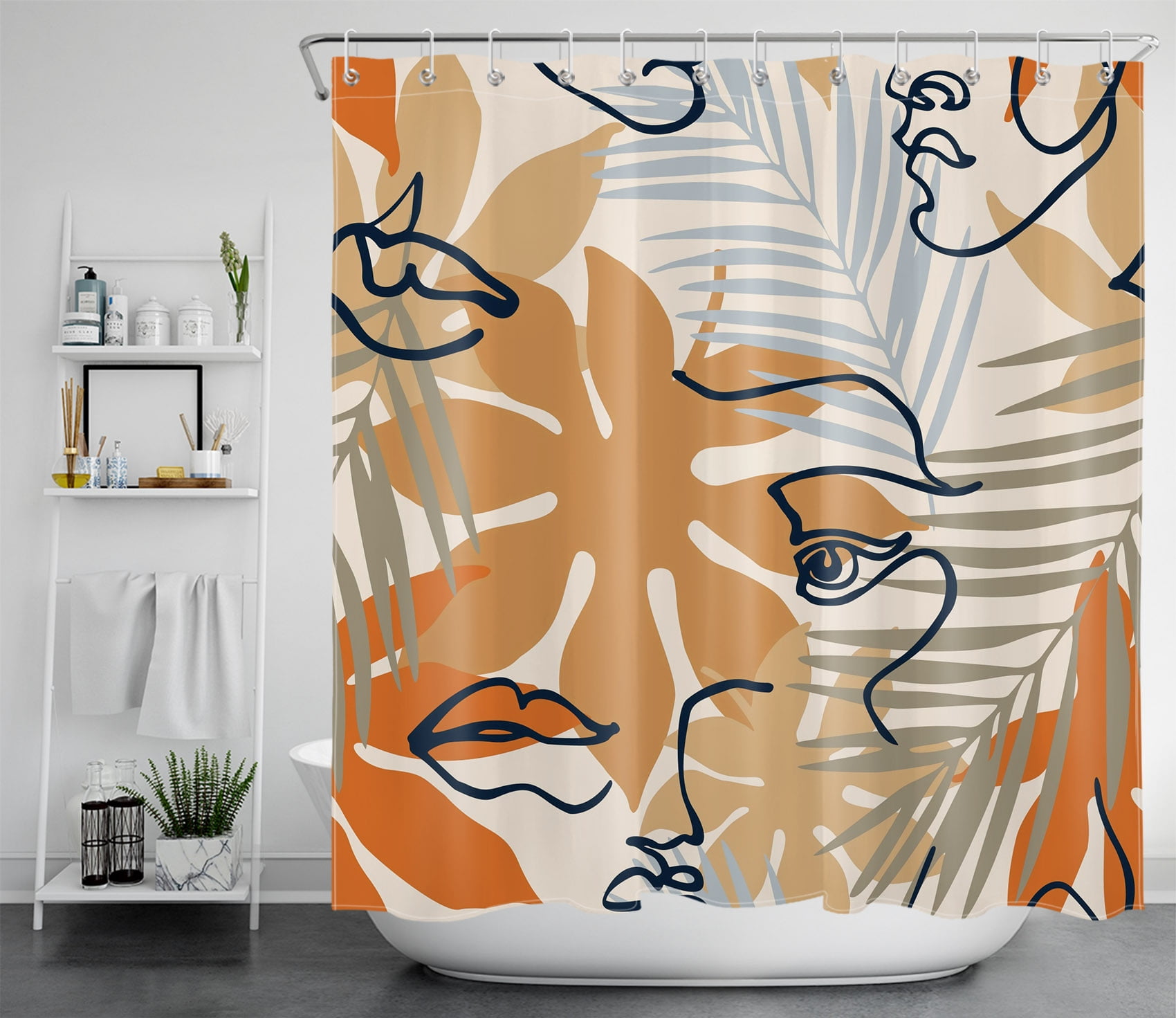 HVEST Minimalism Shower Curtain for Bathroom Decor,Abstract Line Shower