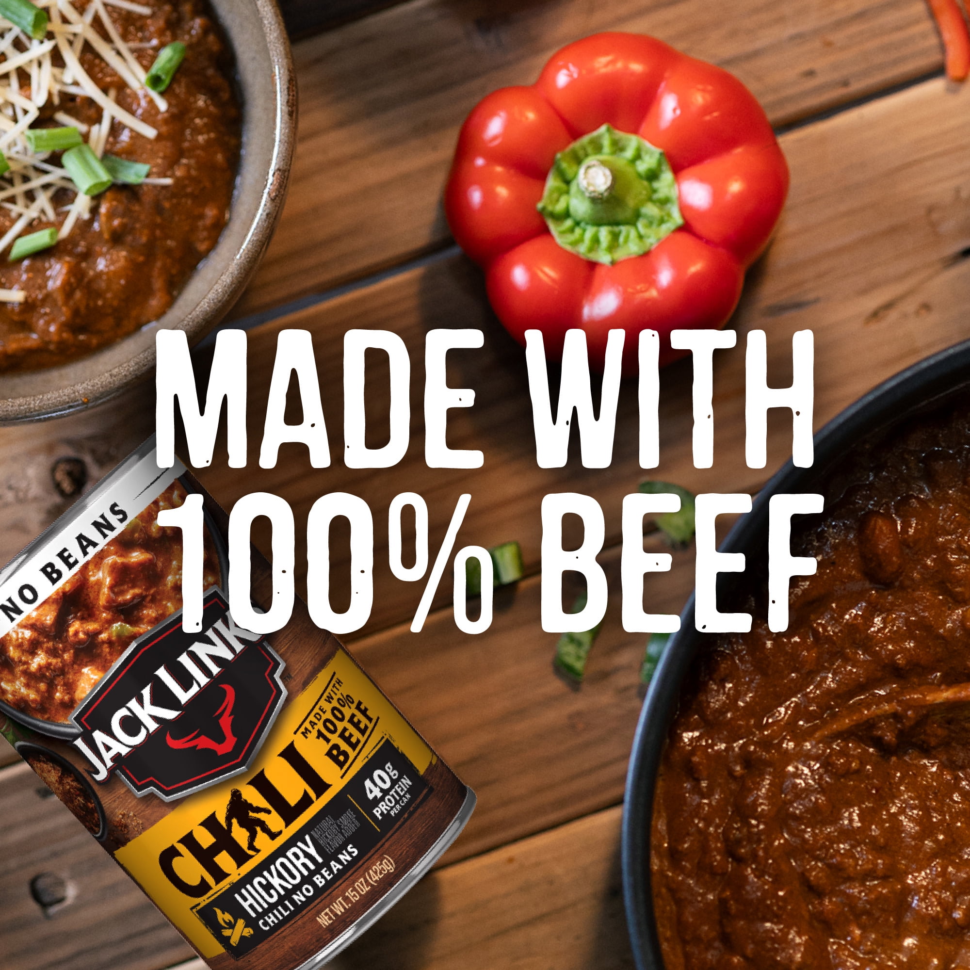 (12 pack) Jack Link's, Chili Hickory Flavored, No Beans, 15oz Can, 36g of Protein, Made with 100% Beef