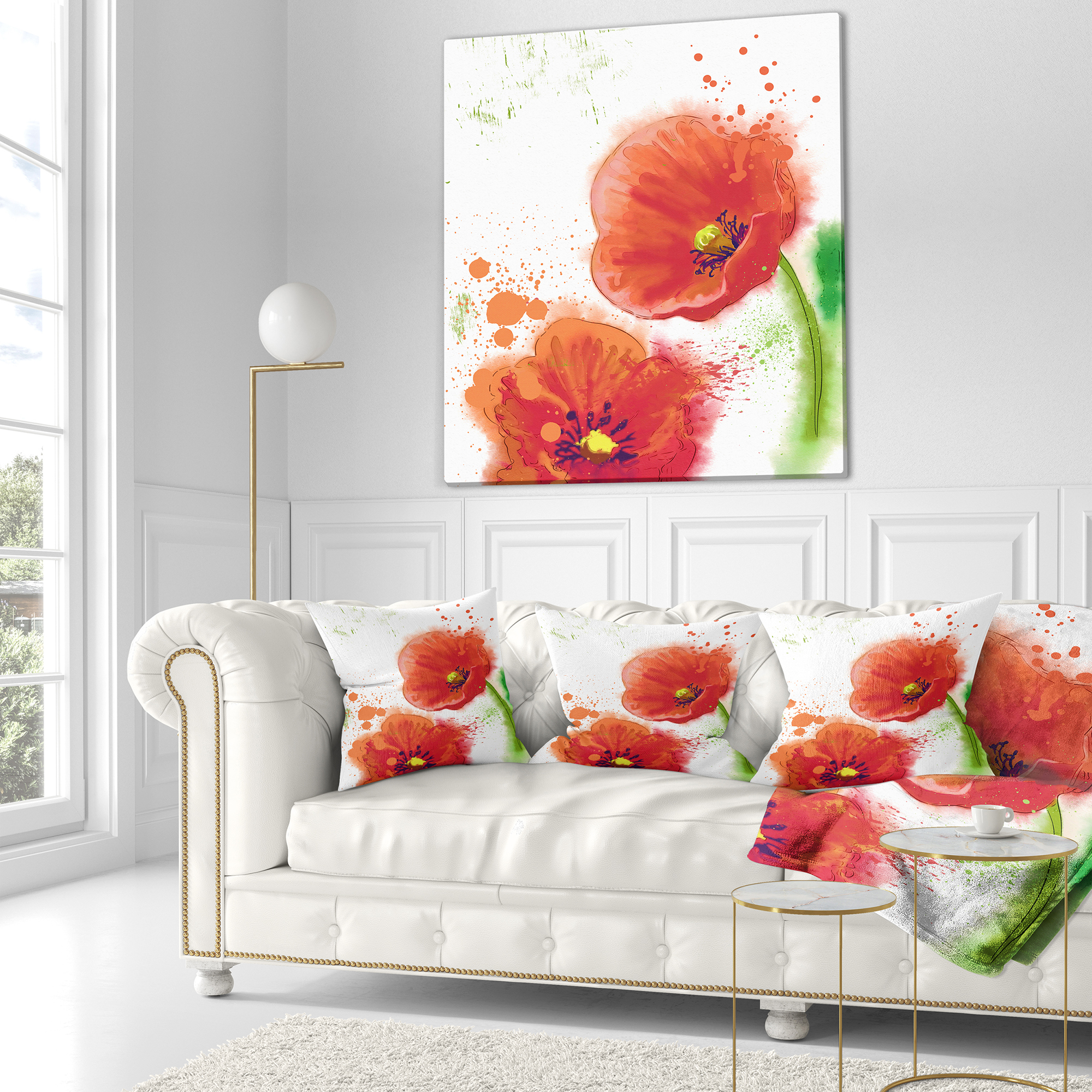 Designart Bloomy Red Tulips Watercolor - Flowers Throw Pillowwork - 18x18