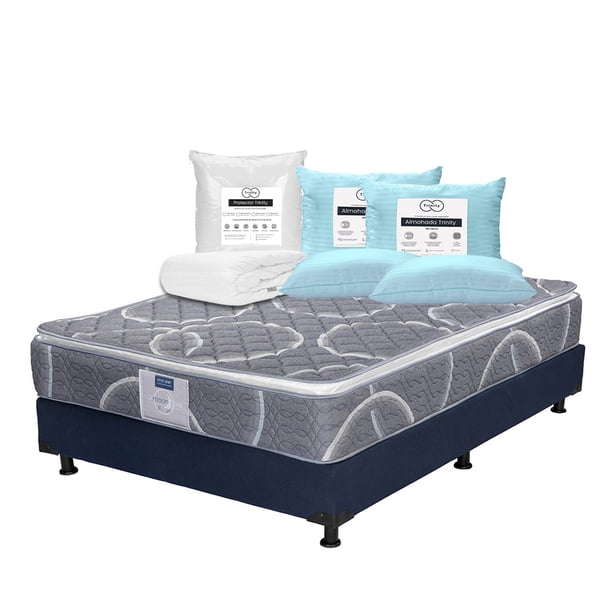 Colchón Queen Size Restonic Bongo + Box + Protector de Colchón + 2 Almohadas Trinity