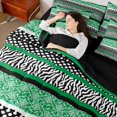 thumbnail image 4 of Manfei Chic Zebra Print Twin Bedding Sets 7-Piece for Women, Western Hippie Damask Bedding Comforter Set, Abstract Ombre Green Reversible Sheet Sets, Super Cozy Room Decor, 4 of 7