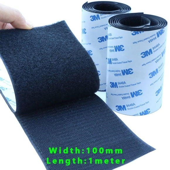 Cinta Negra Resistente para Ganchos y Loop - 10 Cm (4") de Ancho x 1 M con Parte Posterior Adhesiva, Resistente Al Calor y Al Agua para Bricolaje en el Hogar y el Automóvil