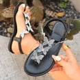 thumbnail image 4 of YgkuHd Women's Casual Flat Sandals Thong Style Sparkling Rhinestone Butterfly Embellishment Elastic Ankle Strap Black,8.5, 4 of 9