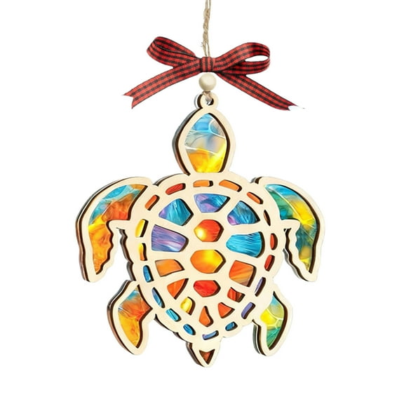 YiJuHui 1pcs Stained Glass Sea Turtle Ornament with Inspirational Story Card, Sun Catcher Window Hanging for Home Decor, Spiritual Gift for Women, Patience Symbol Wall Art