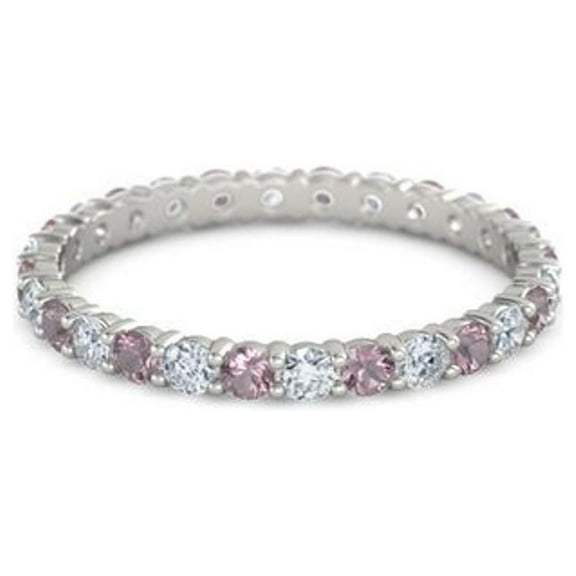 925 Sterling Silver Full Eternity Rhodolite Garnet With White Cz Round 2.50 MM Women Stacking Ring (Sterling Silver, 10.5)