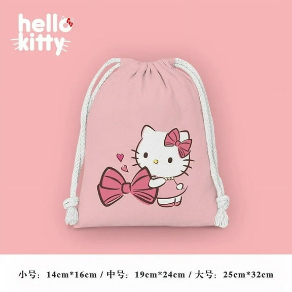 Sanrio Anime Hello Kitty Pocket Drawstring Cartoon Small Cloth Bag Cute Cartoon Girl Storage Bag Makeup Bag Portable Wash Bag