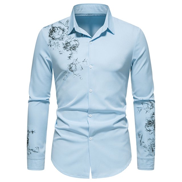Camisa informal con estampado floral de manga larga con cierre de botones a la moda para hombre Pompotops oipoqjl50461