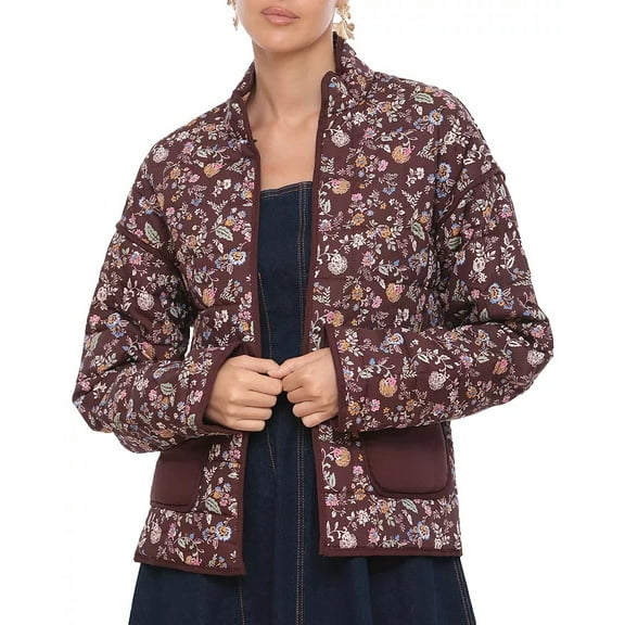 Bagatelle BROWN DITSY FLORAL Women's Quilted Jacket, US X-Large
