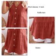 thumbnail image 4 of Blusa de manga corta con cuello en V para mujer, blusa holgada de color puro con botones y dobladillo con volantes para fiesta, color burdeos S, 4 of 5