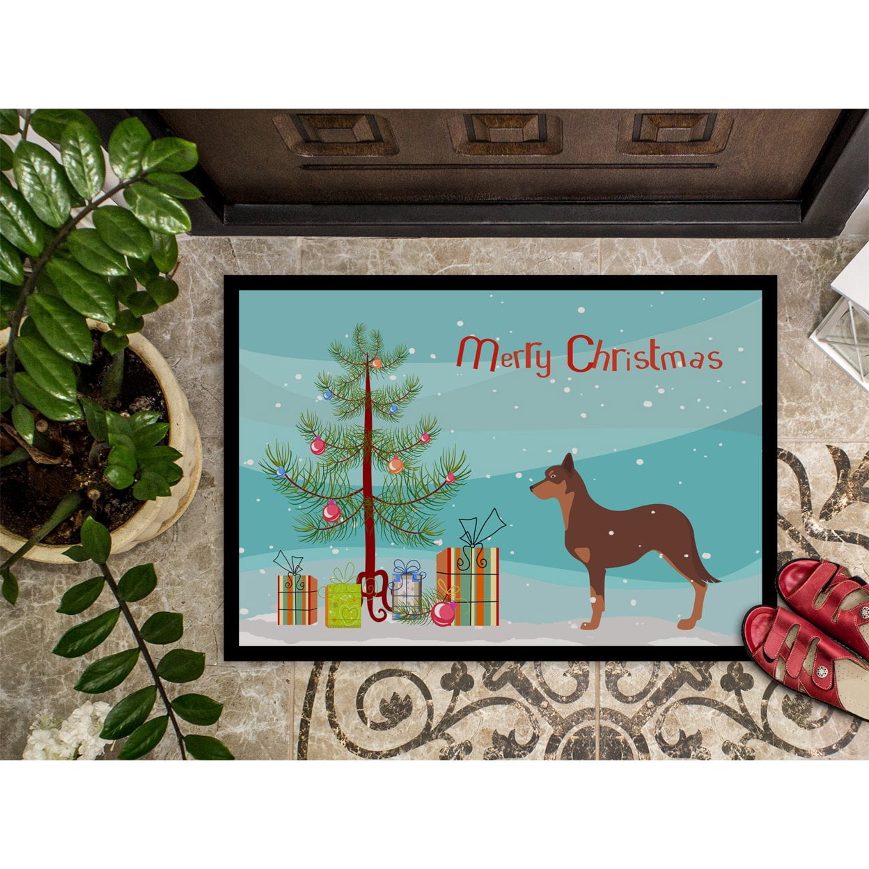Carolines Treasures BB2947JMAT Australian Kelpie Dog Merry Christmas Tree Door Mat Indoor Rug or Outdoor Welcome Mat