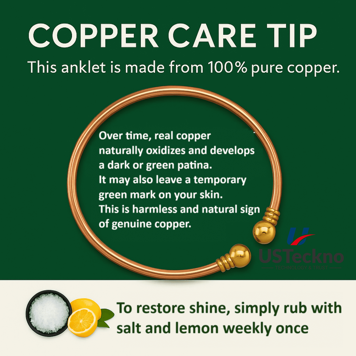 100% Pure Copper Anklet for Women and Men – Raw, Solid, Uncoated, Adjustable, Handcrafted Wellness Jewelry for Natural Healing and Everyday Elegance