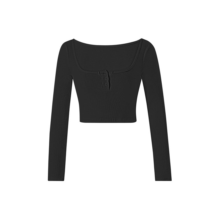 Slim Crop Tops for Women Bodycon Long Sleeve T Shirt Top Fitted Basic Crop  Tee Top Streetwear