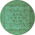 thumbnail image 1 of Ahgly Company Indoor Round Oriental Turquoise Blue Industrial Area Rugs, 5' Round, 1 of 4
