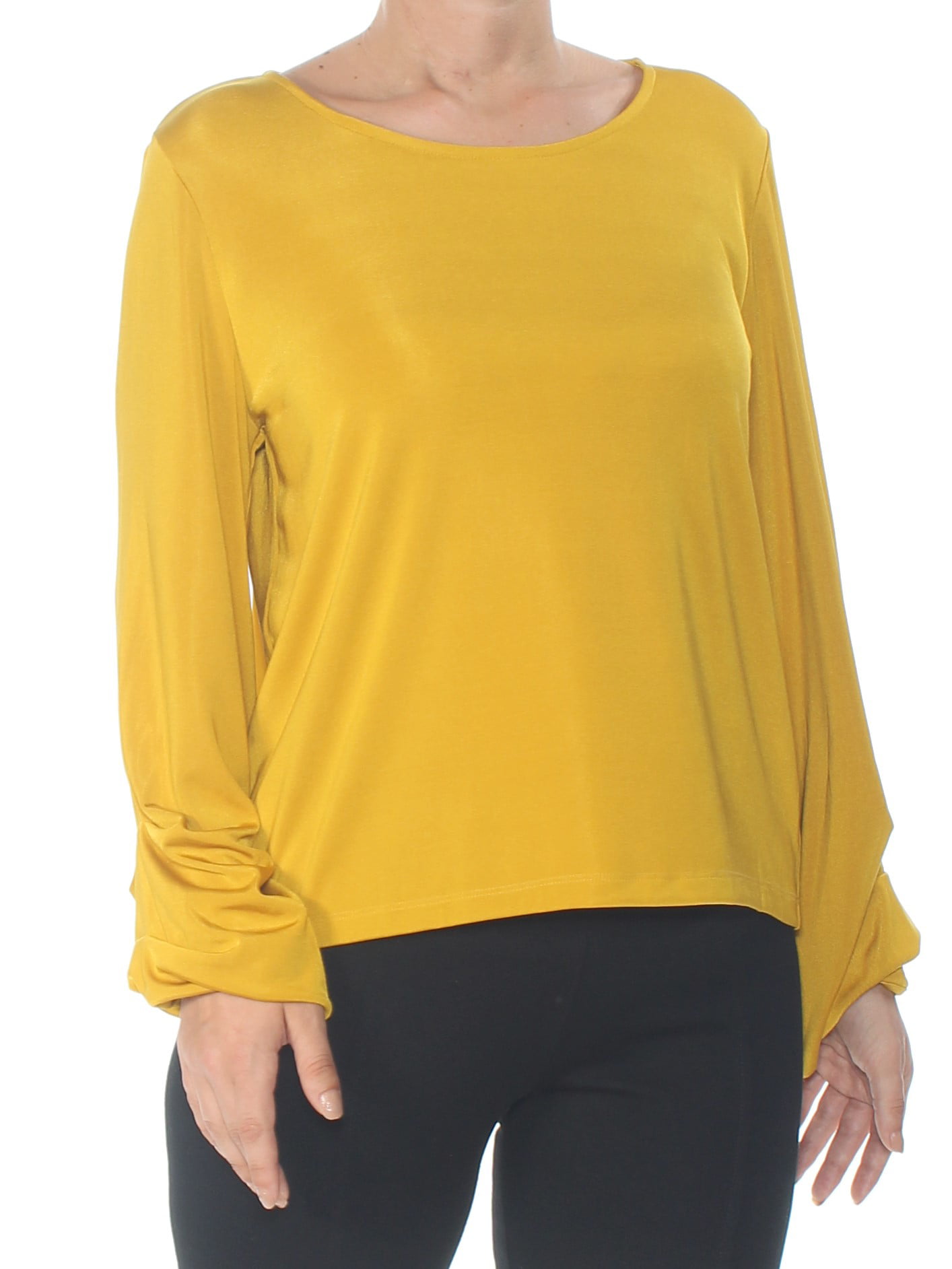 INC - INC Womens Yellow Balloon Sleeve Jewel Neck Top Size: L - Walmart ...