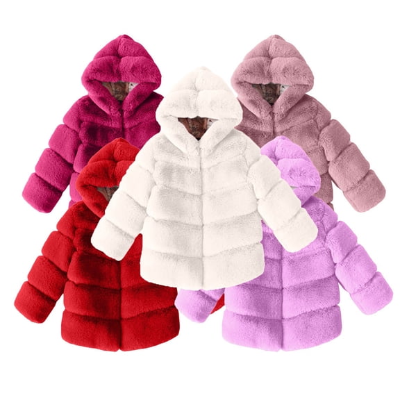 Girls Plush Faux Fur Jacket Hooded Zip Up Short Warm Winter Outerwear Coat 2-3 Years Windbreakers for Kids