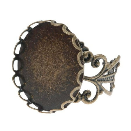 Sun Bezel Ring - Antiqued Brass Round Bezel Filigree 20mm Adjustable Ring (1)