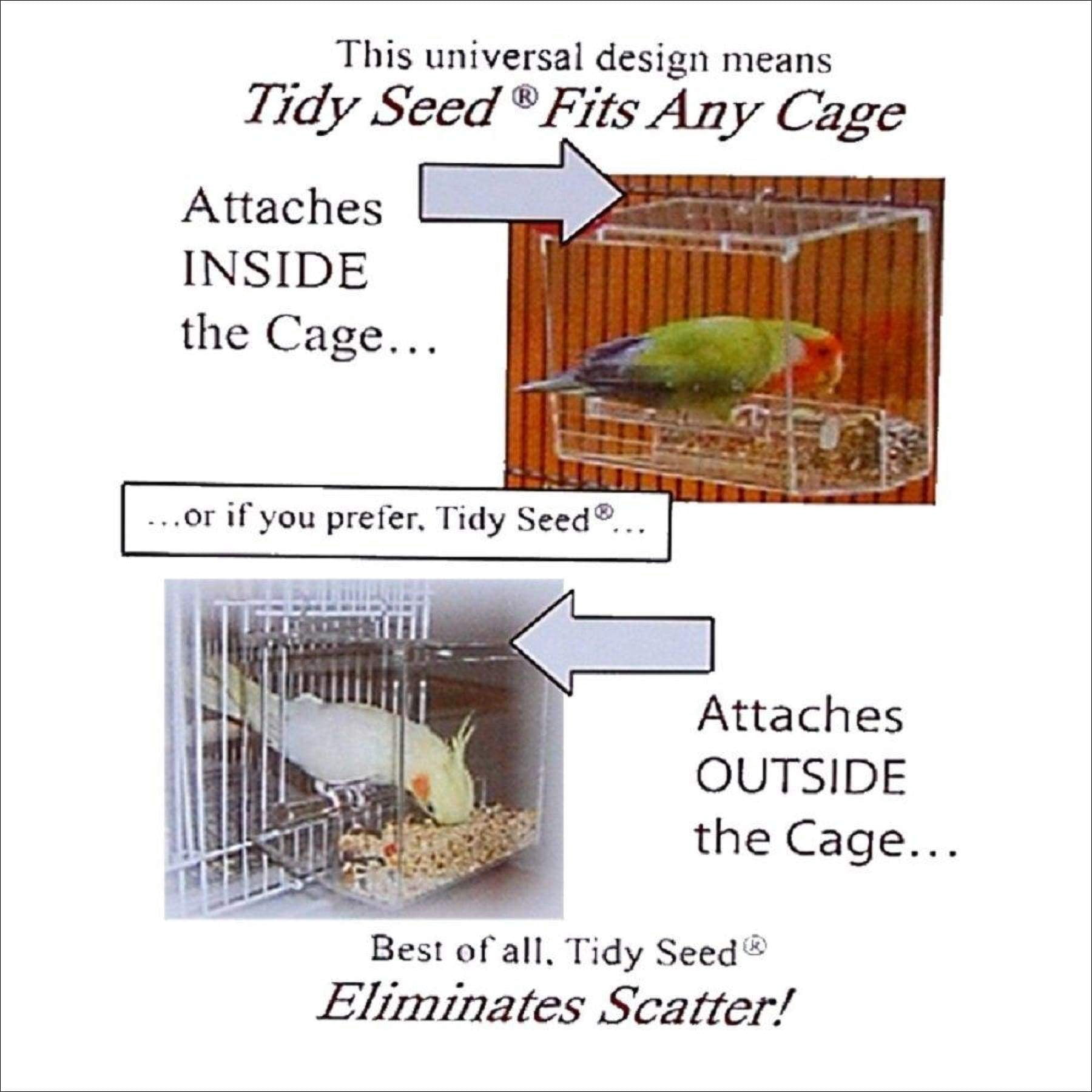 Tidy Seed No-Mess Bird Feeder for Small Birds, Spill-Resistant Cage Feeder to Help Keep Seed Inside for Budgies, Canaries, Finches, Lovebirds & Parrotlets