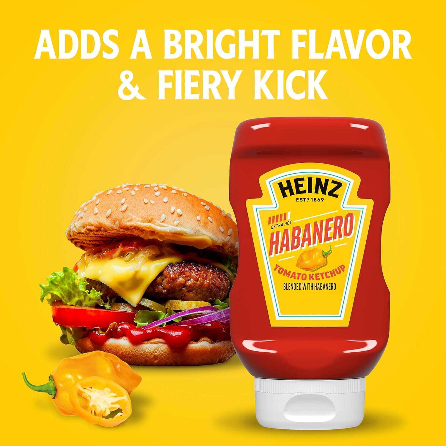 (6 pack) Heinz Tomato Ketchup Blended With Habanero Inverted Squeeze Bottle, 1 Bottle, for Easy Sharing and Easy Serving, Extra Hot, 14 oz