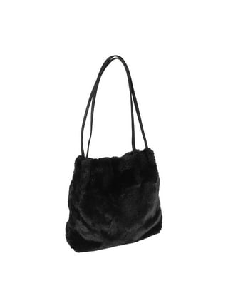 Beige Woven Furry Shoulder Bag Large Chain Tote Soft Handbags