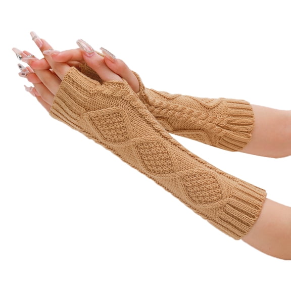 PMVFHDE Autumn Winter Knitted Fingerless Gloves Women Short Style, Warm Arm Sleeves for Cold Season Yellow,One Size