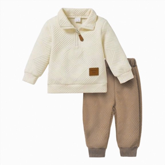 JUMEYU Toddler Fall Outfits Toddler Boy Clothes Long Sleeve Sweatshirt Tops and Pants Fall Winter Outfits Set 3 6 9 12 24 Months 3T 4T 5T 6T 7T (Beige,2-3 Years)