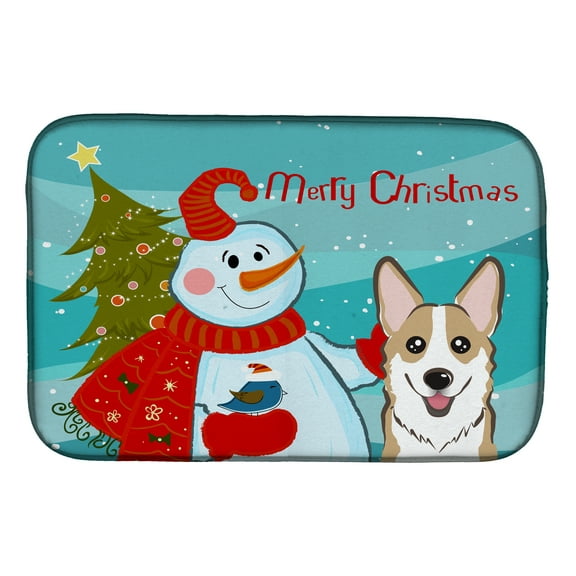 Snowman with Sable Corgi Dish Drying Mat