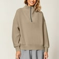 thumbnail image 6 of YUGYXL Women's Quarter Zip Pullover Fleece Fall Oversized Sweatshirts Long Sleeve Casual Lapel Pullover Sweater Winter Clothes Khaki S, 6 of 7