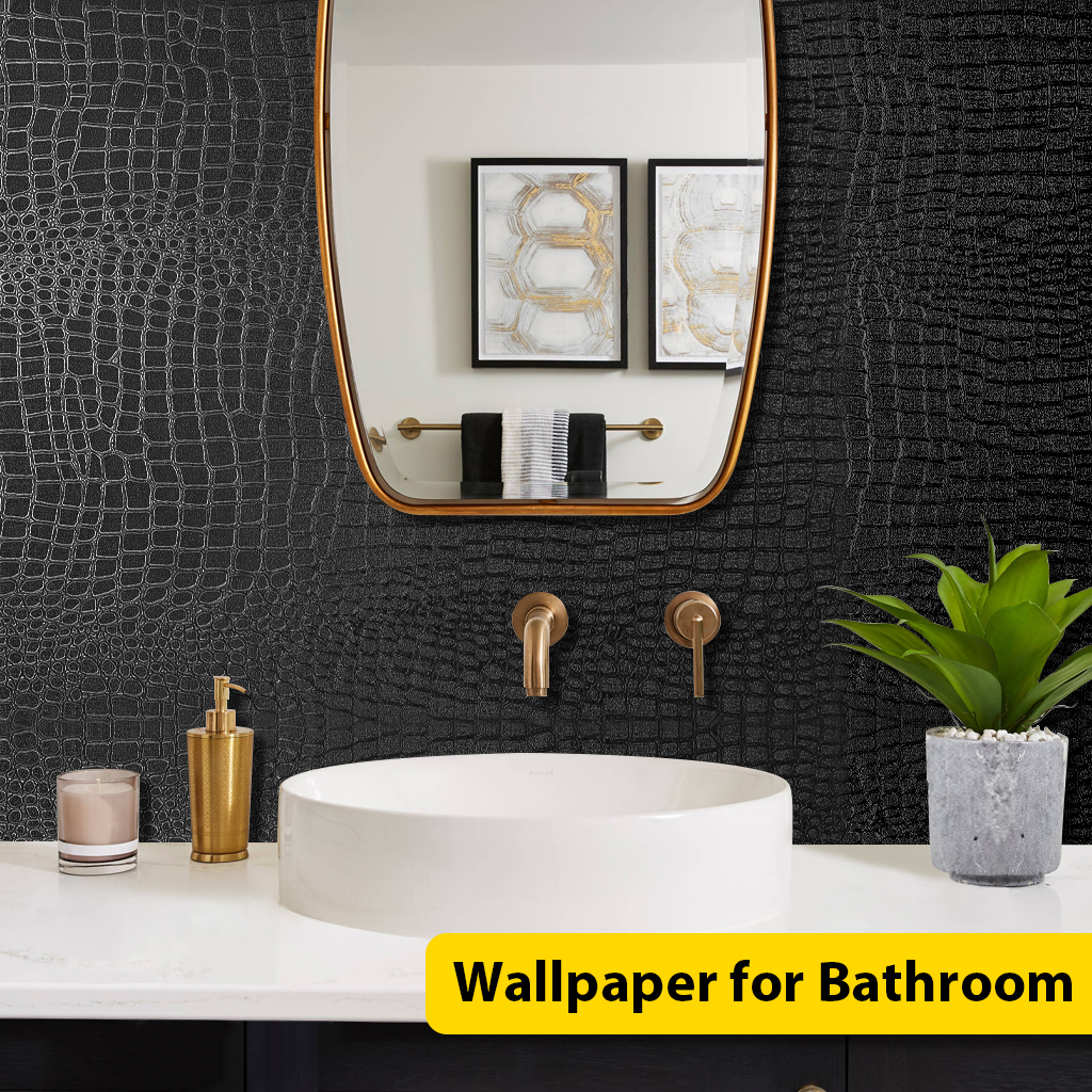 Arthome 17"×393" Black Crocodile Peel and Stick Wallpaper,Charcoal Black Alligator Textured Contact Wallpaper Self-Adhesive Waterproof Embossed Easy Peel Off Wallpaper for Cabinet Bedroom Bathroom