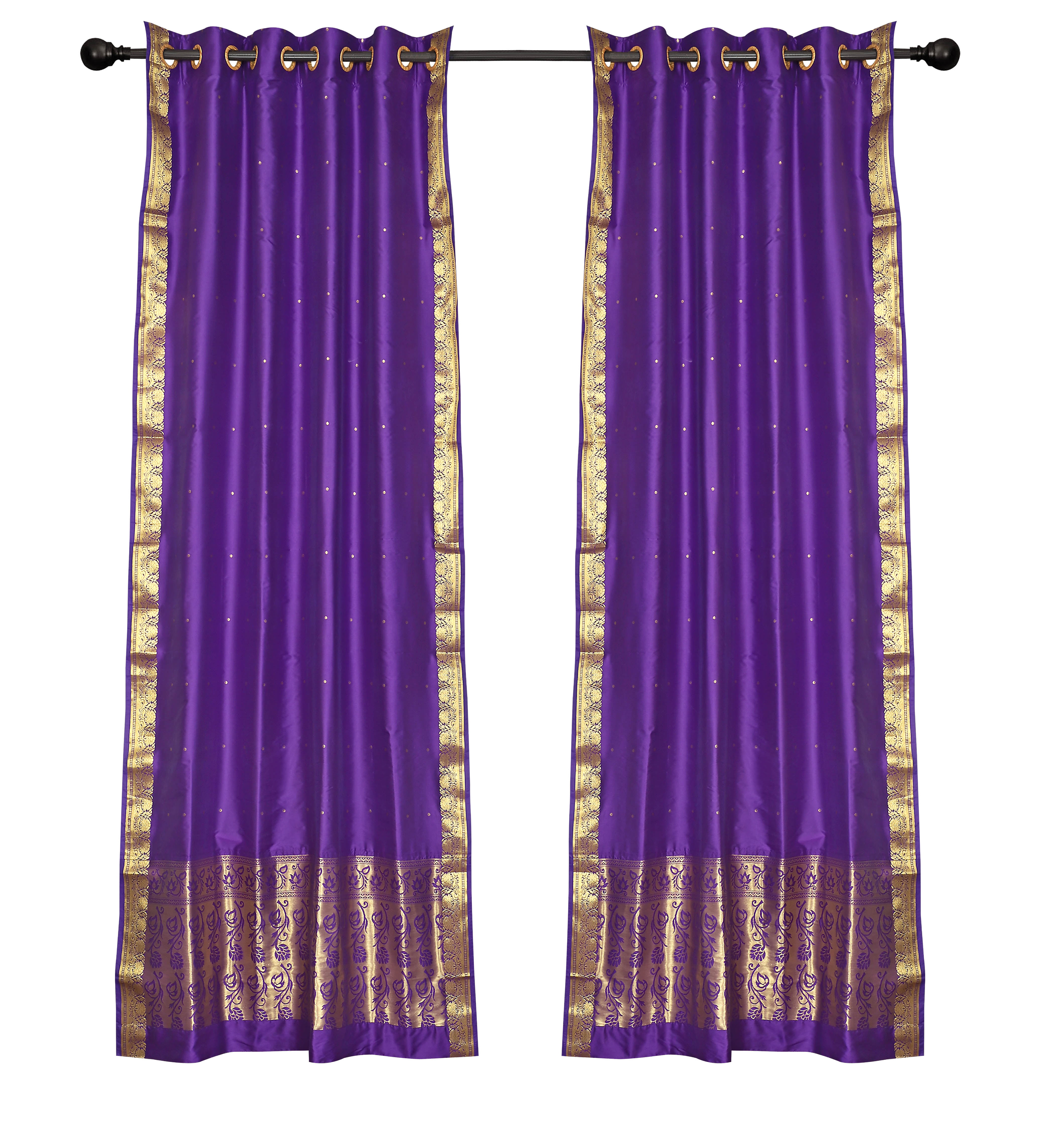 2 Boho Purple Indian Sari Curtains Ring Top Window Panels Drapes ...