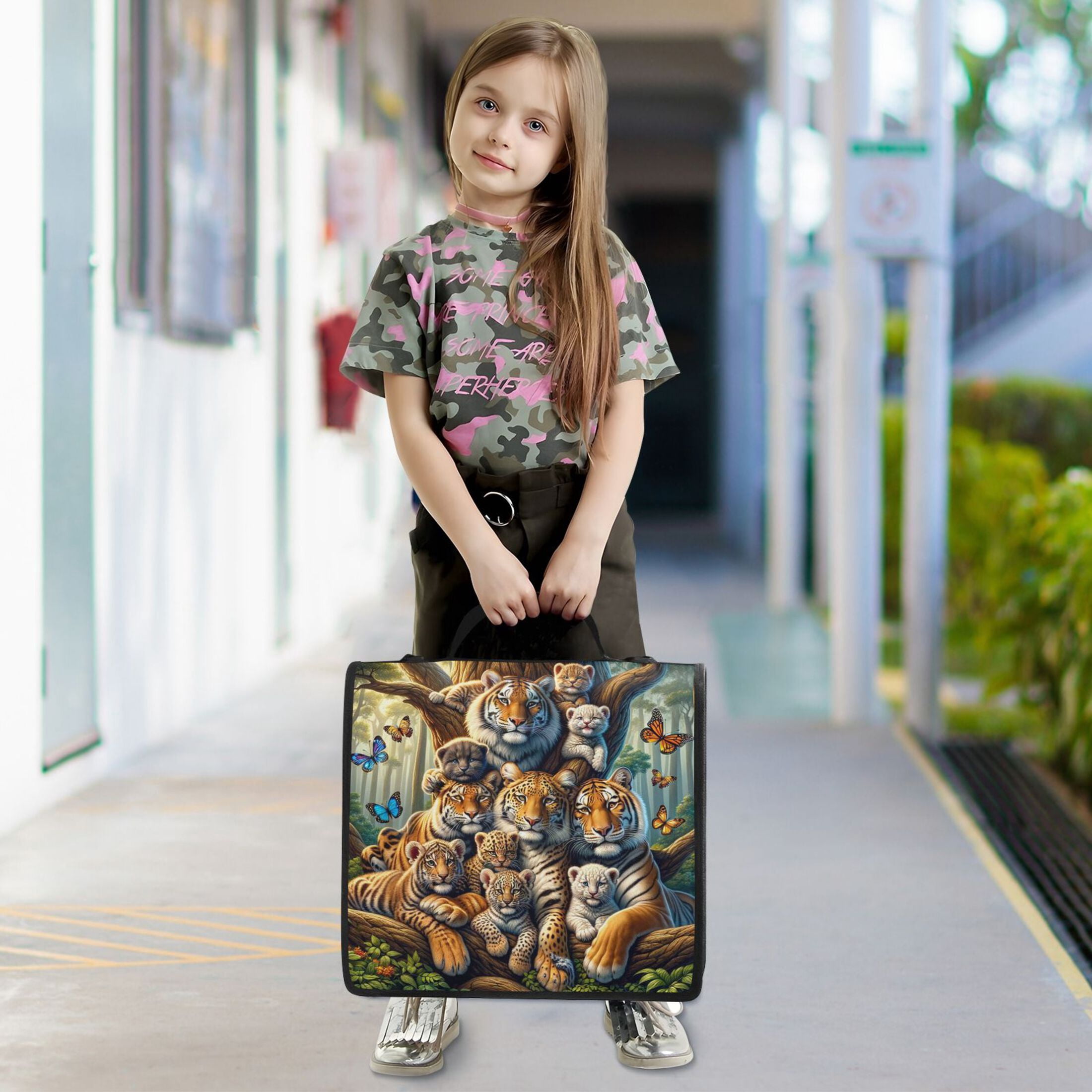3 Ring Zipper Binder with Shoulder Strap Waterproof Trapper Keeper 2 Inch D-Ring 500 Sheets Capacity Family Tigers and Leopards