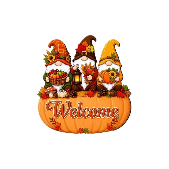 Fall Gnome Decor | Fall Gnome Welcome Sign, Wooden Pumpkin Wall Hanging Plaque for Front Door, Porch, Indoor Outdoor Thanksgiving Decor