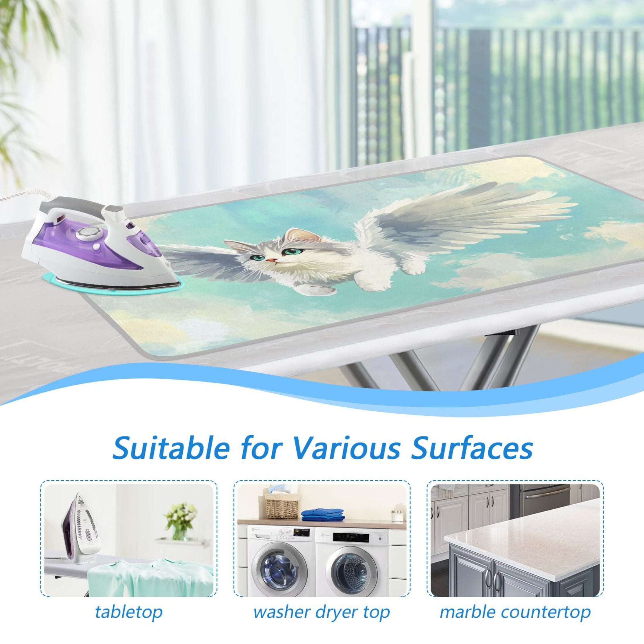 Flying Cat Ironing Board Covers Heat Resistant Ironing Pad Mat Portable for Travel Washer Dryer Table