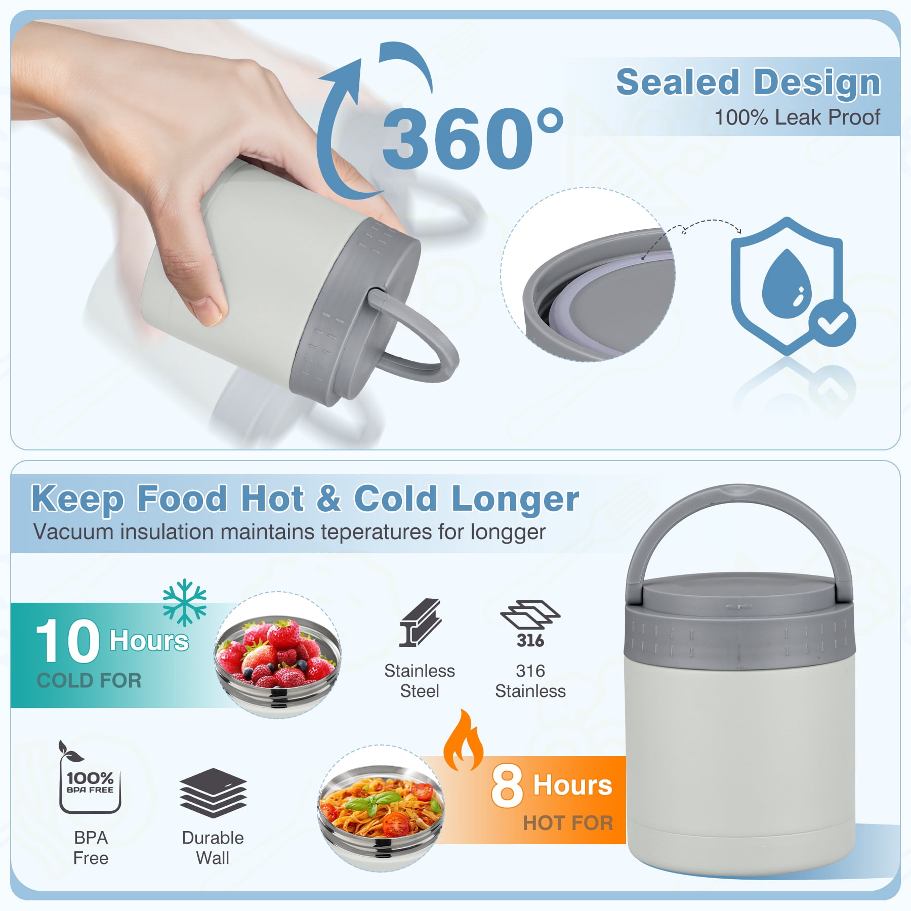 Bento Lunch Box Set with 10.5oz Soup Thermo for Adults Kids, Leak-proof Food Jar Lunch Container with 4 Compartment, Stainless Steel Coffee Tumbler with Lunch Bag for School Travel Office Grey