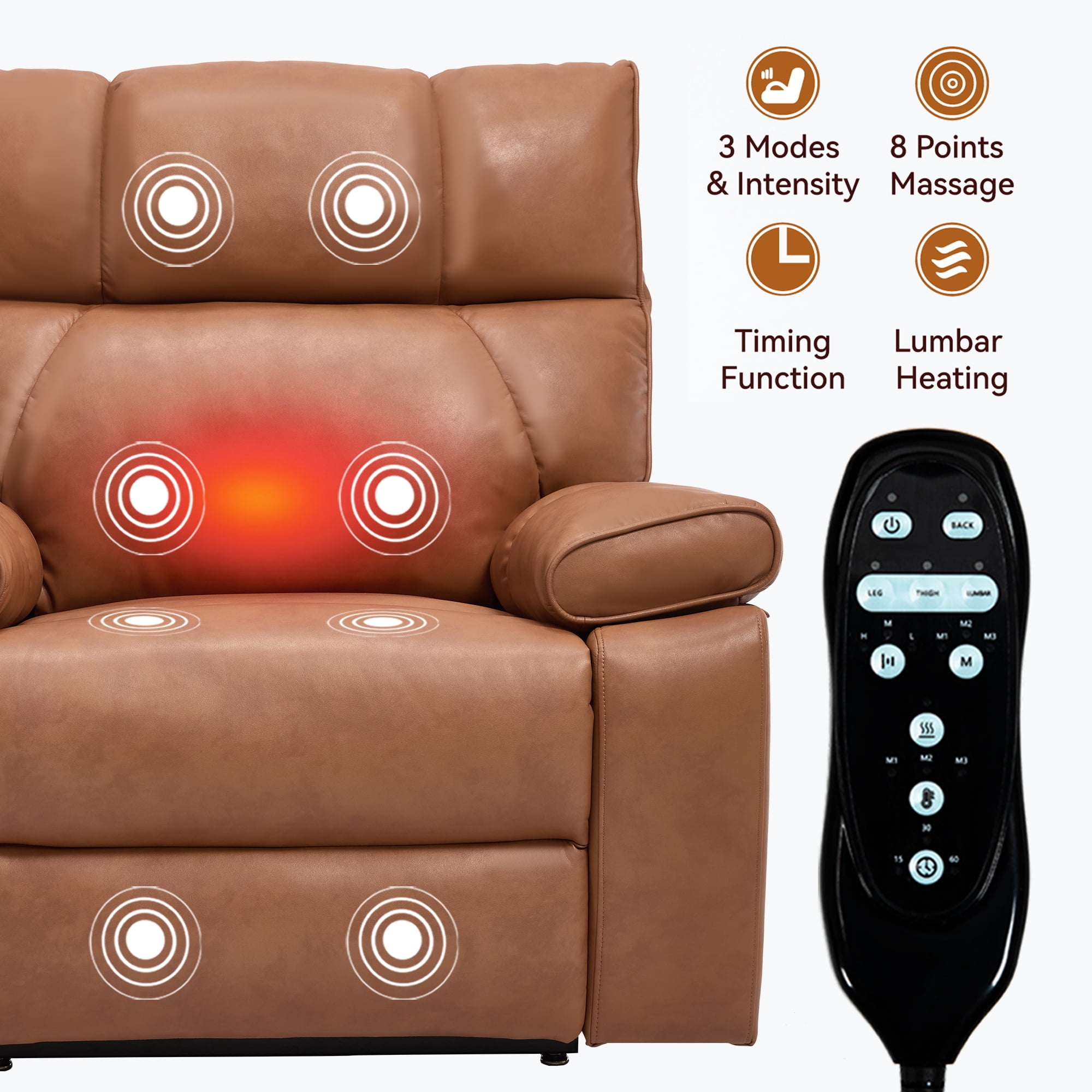Alvantor Large Power Lift Recliner Chair for Elderly UP Leather Electric Recliners Chair with Massage and Heat for Living Room Orange