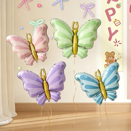 Bowayaoa Butterfly Shaped Foil Balloons Plastic Party Decorations Festive Ornament for Birthday Holiday Wedding Indoor Outdoor Scene Layout Supplies