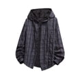 thumbnail image 2 of VBVC Men's Oversized Plaid Hooded Button Down Shirt,Long Sleeve Drawstring Hoodie Blouse For Men,Dark Gray,S-3XL, 2 of 6